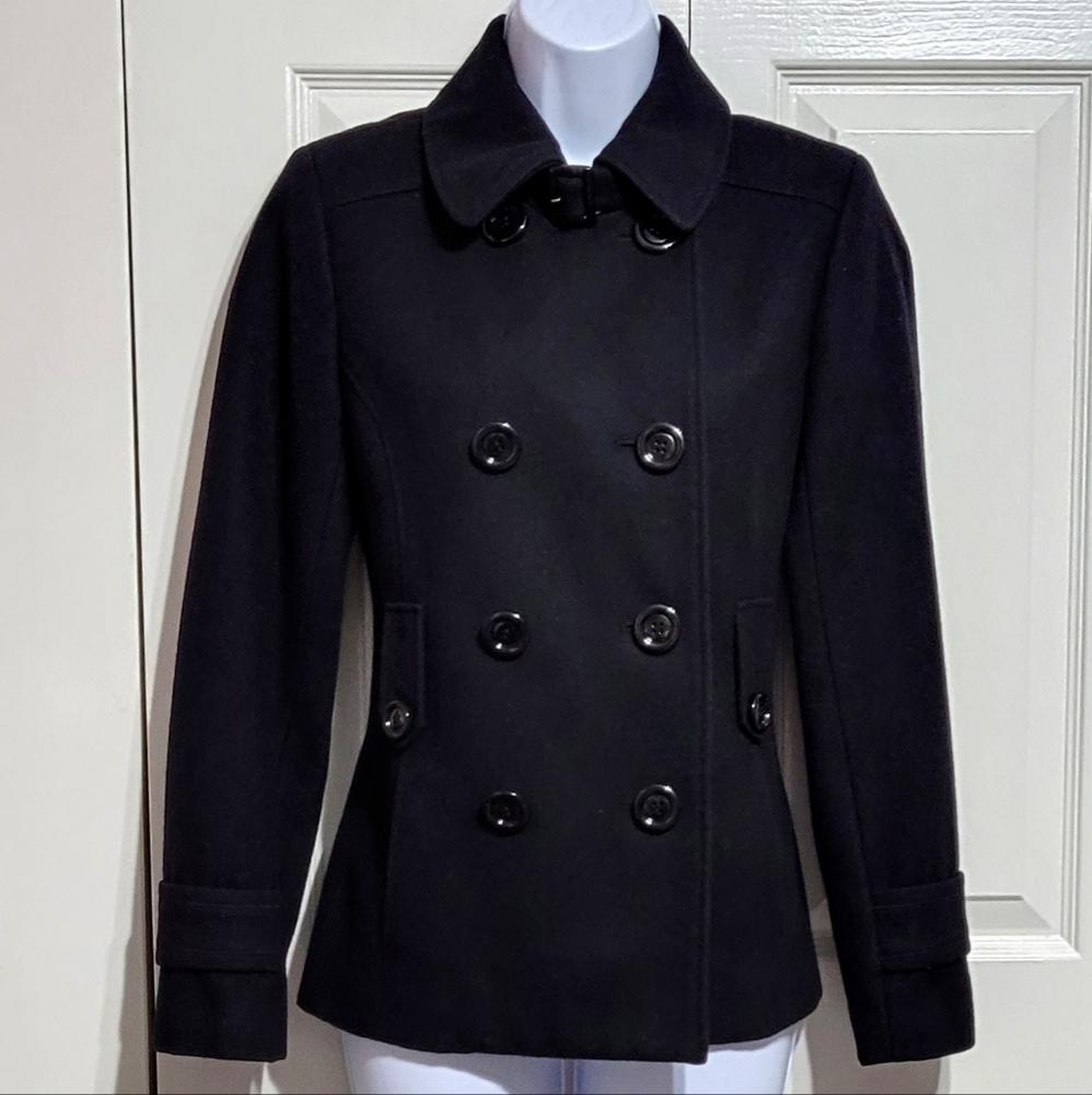 Giacca Double Breasted Black Wool Coat Peacoat Jacket